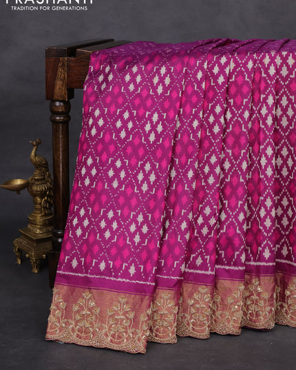 Purple Pochampally Silk Saree With Border Embroidery
