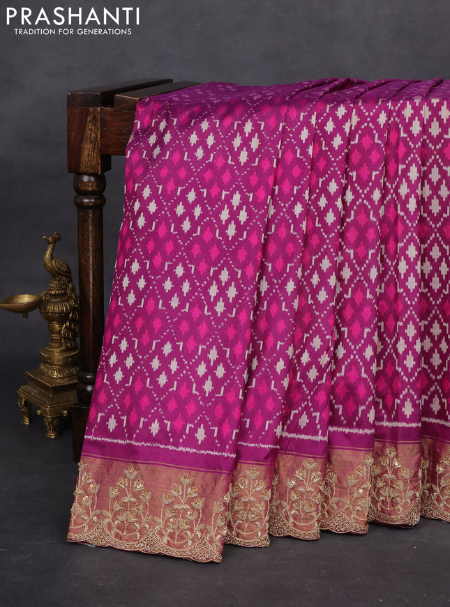 Purple Pochampally Silk Saree With Border Embroidery