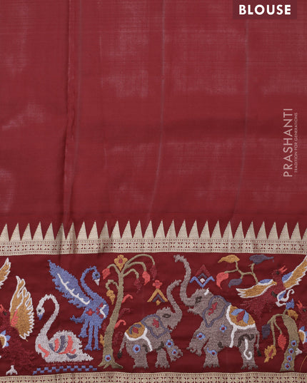 Dark mustard -Maroon Pure kanchipuram silk saree with Border Embroidery