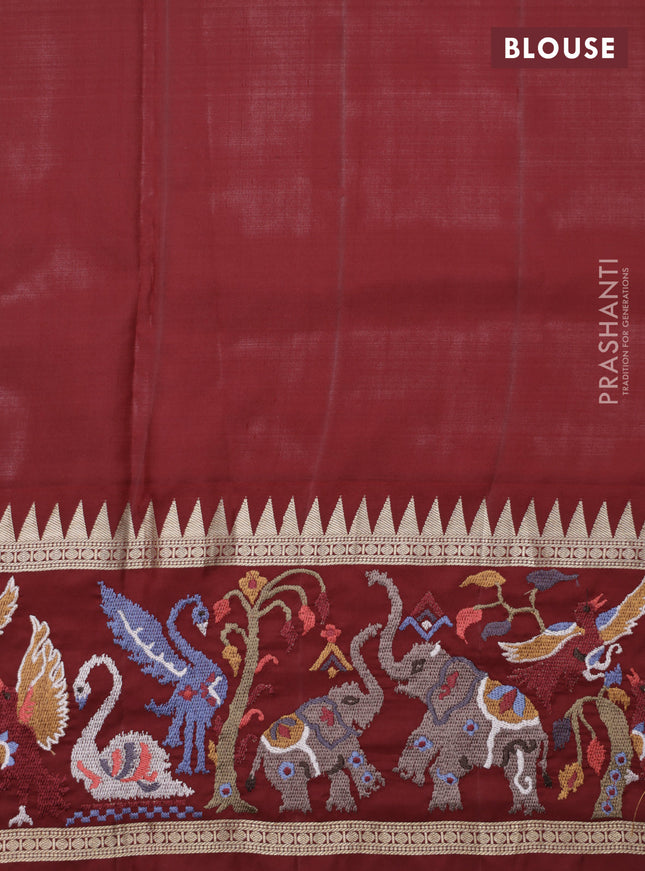Dark mustard -Maroon Pure kanchipuram silk saree with Border Embroidery