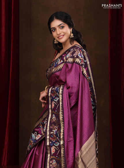 Magenta pink -Deep wine Pure kanchipuram silk saree with Border Embroidery