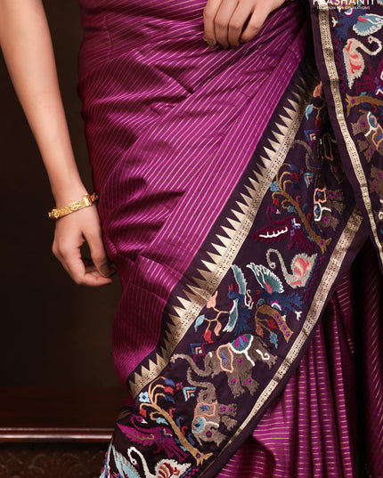 Magenta pink -Deep wine Pure kanchipuram silk saree with Border Embroidery
