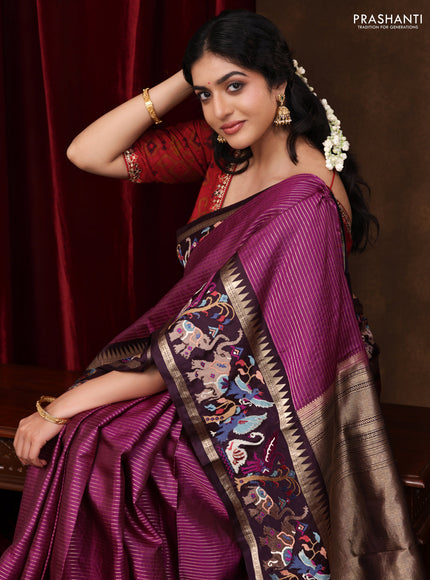 Magenta pink -Deep wine Pure kanchipuram silk saree with Border Embroidery