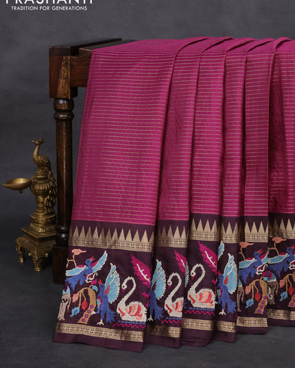 Magenta pink -Deep wine Pure kanchipuram silk saree with Border Embroidery