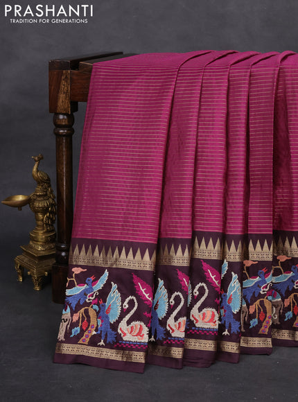 Magenta pink -Deep wine Pure kanchipuram silk saree with Border Embroidery