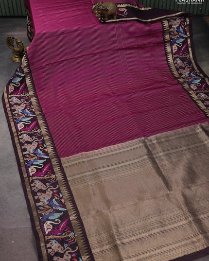 Magenta pink -Deep wine Pure kanchipuram silk saree with Border Embroidery
