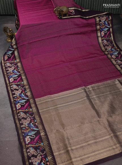 Magenta pink -Deep wine Pure kanchipuram silk saree with Border Embroidery