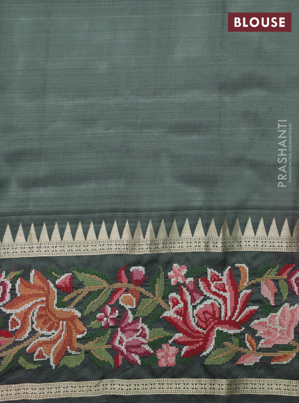 Pastel green -Grey Pure kanchipuram silk saree with Border Embroidery