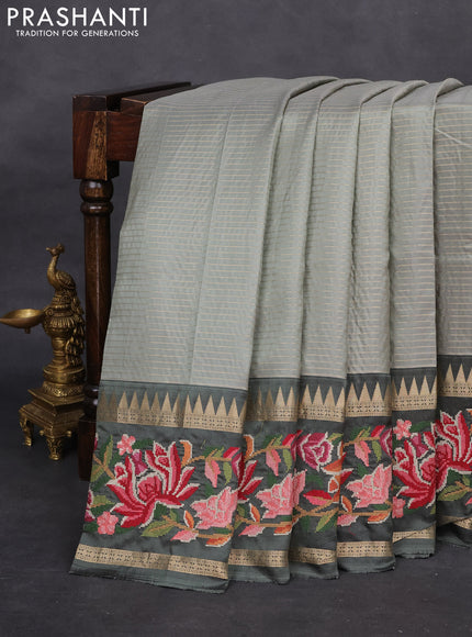 Pastel green -Grey Pure kanchipuram silk saree with Border Embroidery