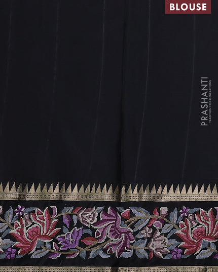 Grey-Black Pure Kanchipuram Silk Saree With Zari Weaves & Border Embroidery