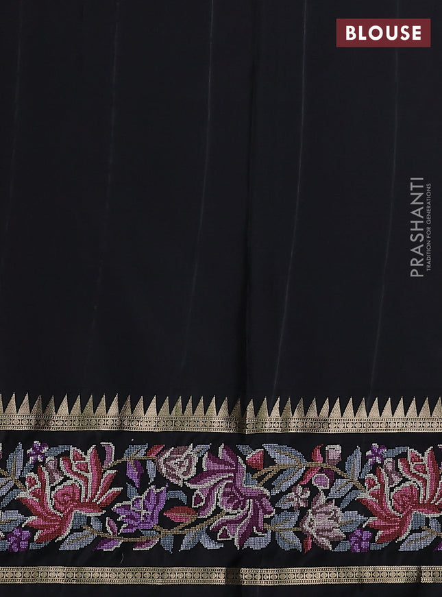 Grey-Black Pure Kanchipuram Silk Saree With Zari Weaves & Border Embroidery