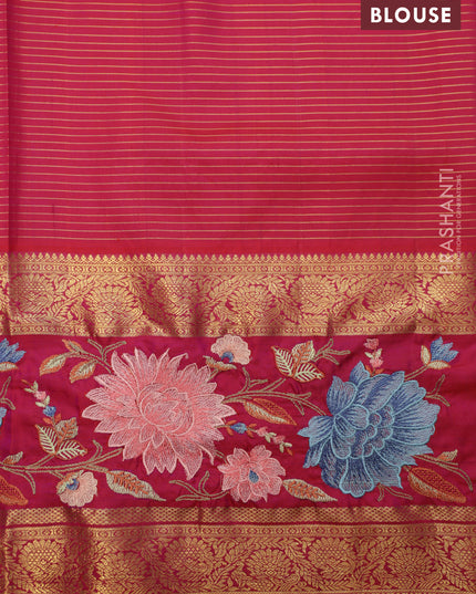 Blue -Pink Pure Kanchipuram Silk Saree With Zari Checks & Border Embroidery