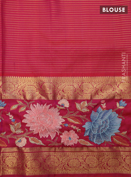 Blue -Pink Pure Kanchipuram Silk Saree With Zari Checks & Border Embroidery