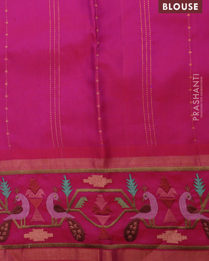 Pink Pure Kanchipuram silk Saree With Allover Zari Weaves & Border Embroidery