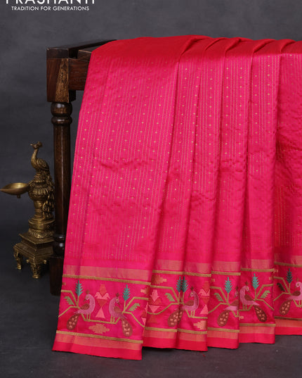 Pink Pure Kanchipuram silk Saree With Allover Zari Weaves & Border Embroidery