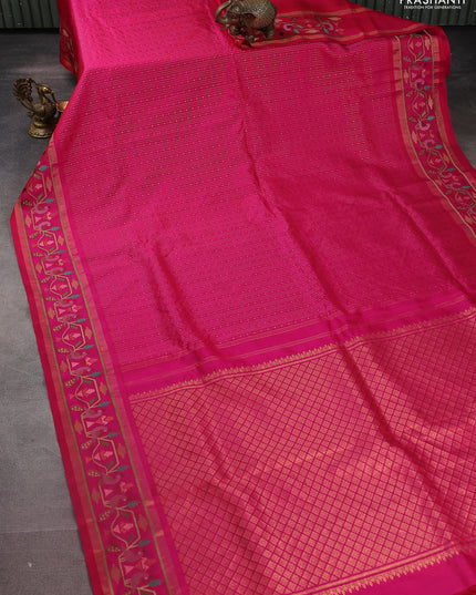 Pink Pure Kanchipuram silk Saree With Allover Zari Weaves & Border Embroidery