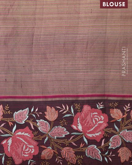 Mehendi Green-Wine Shade Pure Kanchipuram Tissue Silk Saree With Border Embroidery