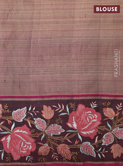 Mehendi Green-Wine Shade Pure Kanchipuram Tissue Silk Saree With Border Embroidery