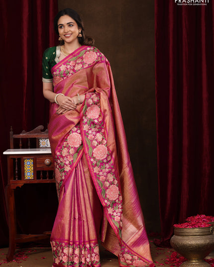 Pink Pure Kanchipuram Tissue Silk Saree With Border Embroidery
