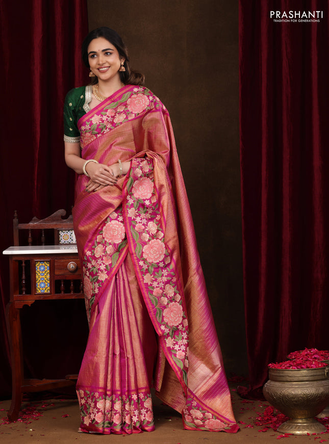Pink Pure Kanchipuram Tissue Silk Saree With Border Embroidery