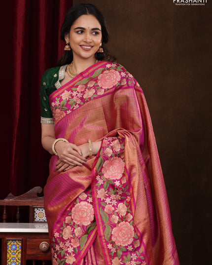 Pink Pure Kanchipuram Tissue Silk Saree With Border Embroidery