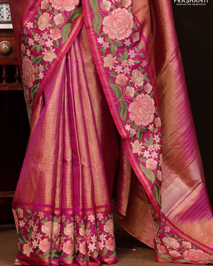 Pink Pure Kanchipuram Tissue Silk Saree With Border Embroidery