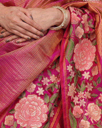 Pink Pure Kanchipuram Tissue Silk Saree With Border Embroidery