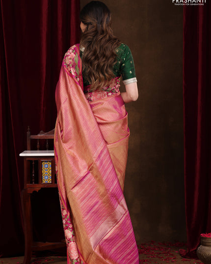 Pink Pure Kanchipuram Tissue Silk Saree With Border Embroidery