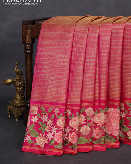 Pink Pure Kanchipuram Tissue Silk Saree With Border Embroidery