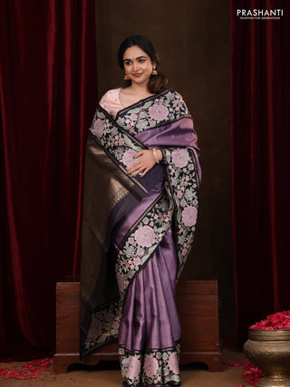 Lavender-Deep Jamun Pure Kanchipuram Silk Saree With Zari Checks & Border Embroidery