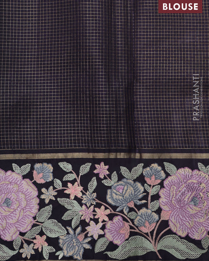 Lavender-Deep Jamun Pure Kanchipuram Silk Saree With Zari Checks & Border Embroidery