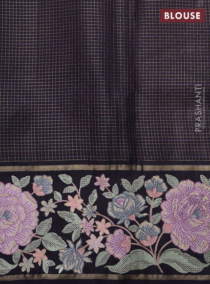 Lavender-Deep Jamun Pure Kanchipuram Silk Saree With Zari Checks & Border Embroidery