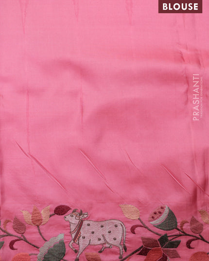 Light Pink Pure Kanchipuram Silk Saree With Rudhraksha zari weaves & Pichwai Design Border Embroidery