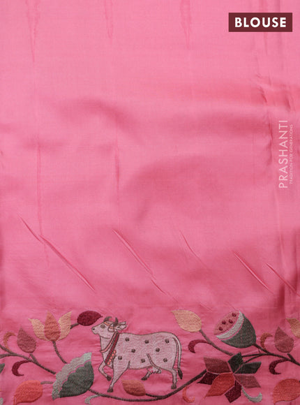 Light Pink Pure Kanchipuram Silk Saree With Rudhraksha zari weaves & Pichwai Design Border Embroidery