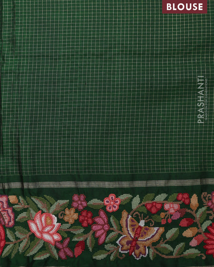 Grey-Green Pure Kanchipuram Silk Saree With Zari Checks & Border Embroidery