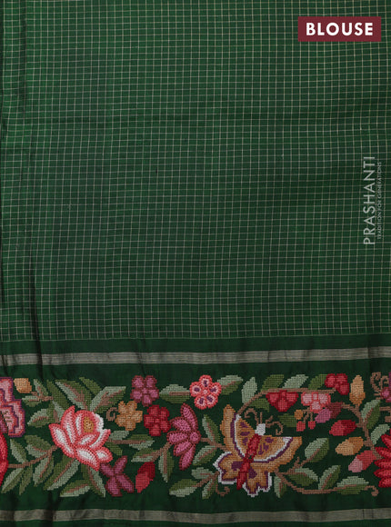 Grey-Green Pure Kanchipuram Silk Saree With Zari Checks & Border Embroidery