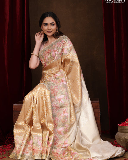 Gold Pure Kanchipuram Tissue Silk Saree With Brocade Zari Weaves & Border Embroidery