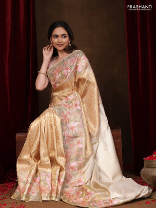 Gold Pure Kanchipuram Tissue Silk Saree With Brocade Zari Weaves & Border Embroidery