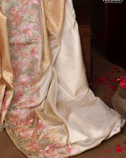 Gold Pure Kanchipuram Tissue Silk Saree With Brocade Zari Weaves & Border Embroidery