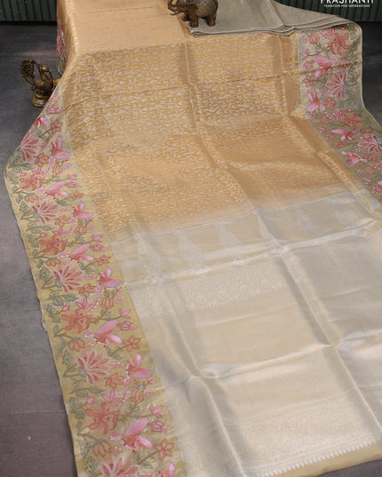 Gold Pure Kanchipuram Tissue Silk Saree With Brocade Zari Weaves & Border Embroidery