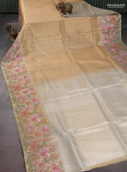 Gold Pure Kanchipuram Tissue Silk Saree With Brocade Zari Weaves & Border Embroidery