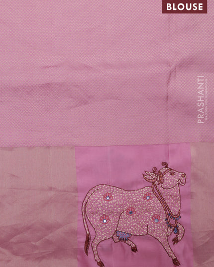 Light PInk Pure Kanchipuram Silk Saree With Zari Stripes & Border Embroidery