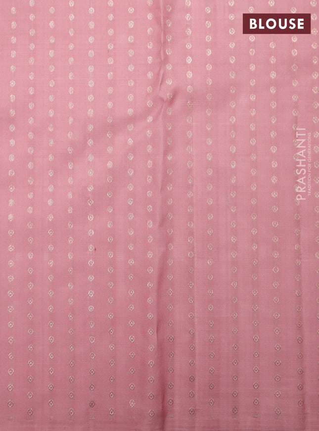 Teal Blue-Peach Shade Pure kanchipuram Silk saree With allover zari checked pattern