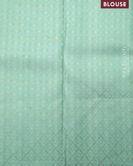 Off white-Teal blue Pure Kanchipuram silk saree With Zari woven peacock buttas