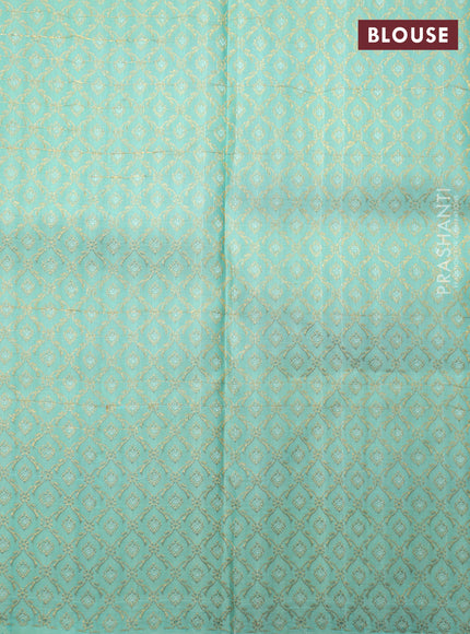 Off white-Teal blue Pure Kanchipuram silk saree With Zari woven peacock buttas