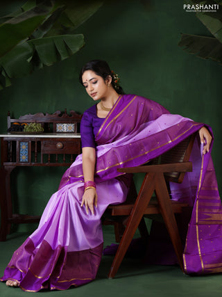 Lavender-Purple Pure Kanchipuram Silk Saree With Thread woven buttas & Long Zari Border