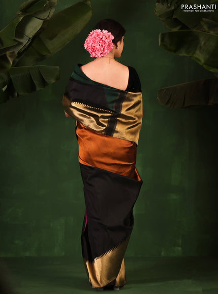 Green-Black Pure Kanchipuram Silk Saree With zari woven Temple Border