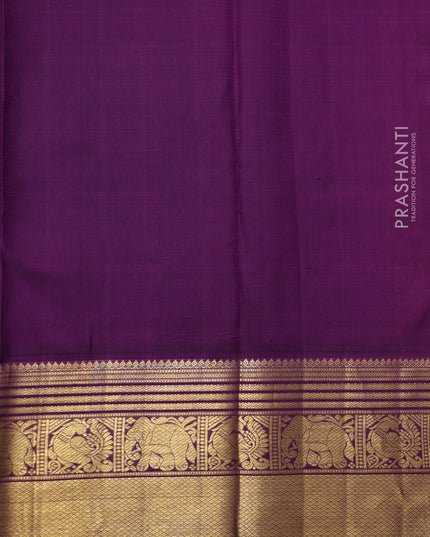 Pista Green-Violet Pure Kanchipuram Silk Saree With Allover Silver zari woven Brocade weaves