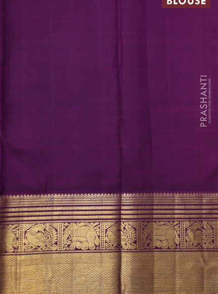 Pista Green-Violet Pure Kanchipuram Silk Saree With Allover Silver zari woven Brocade weaves