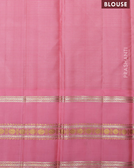 Lime Green-Light Pink Pure Kanchipuram Silk Saree With Allover zari checked Pattern
